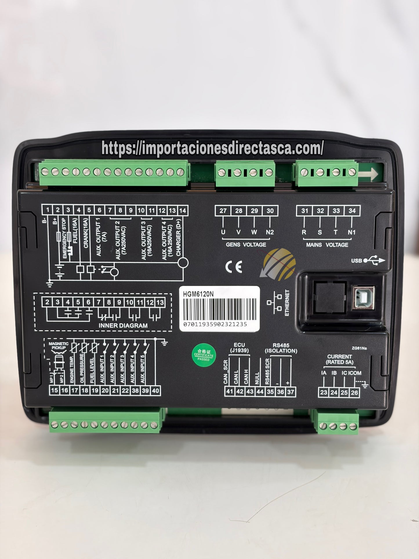 Conexiones y terminales del controlador SmartGen 6120 - Automatización y Protección Infinite Technology®.