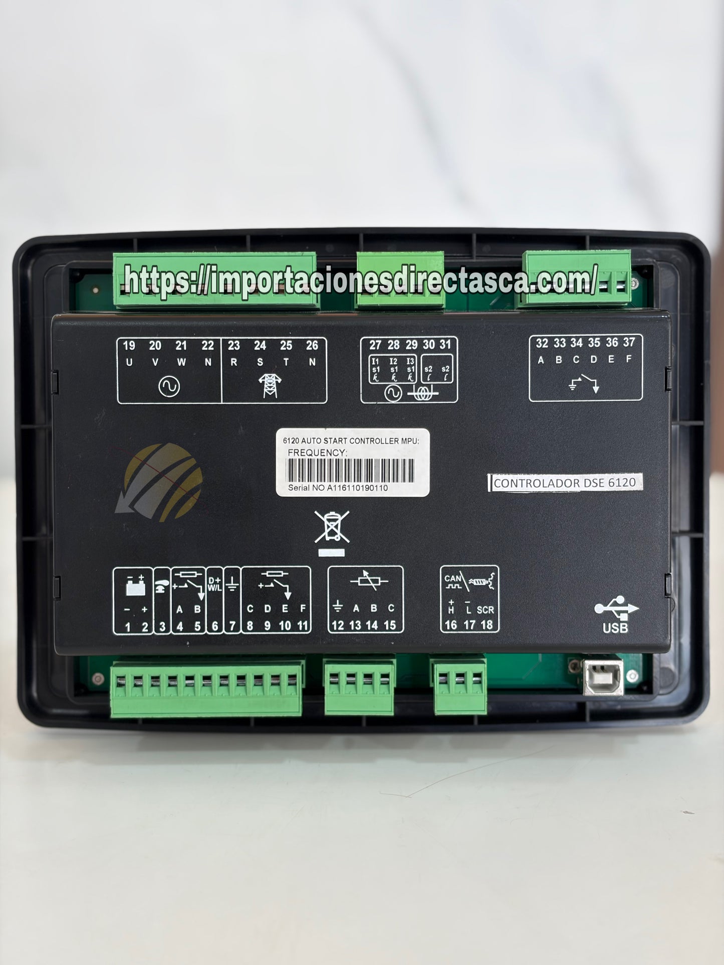Diagrama de terminales y entradas digitales del controlador DSE 6120 - Calidad de Ingeniería Infinite Technology®.