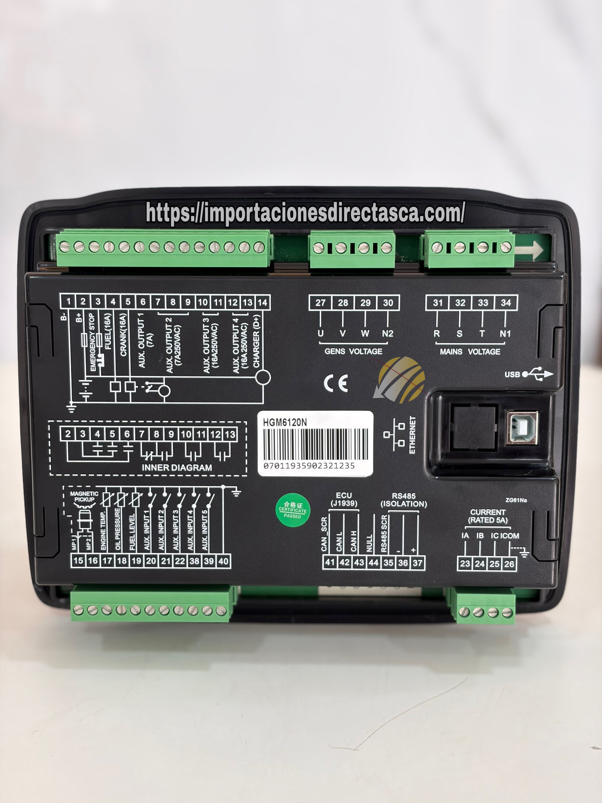Conexiones y terminales del controlador SmartGen 6120 - Automatización y Protección Infinite Technology®.