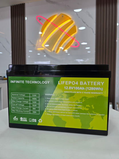 Batería de Litio LiFePO4 (12V) 100Ah  Infinite Technology® - 6,000 Ciclos - Bluetooth Integrado